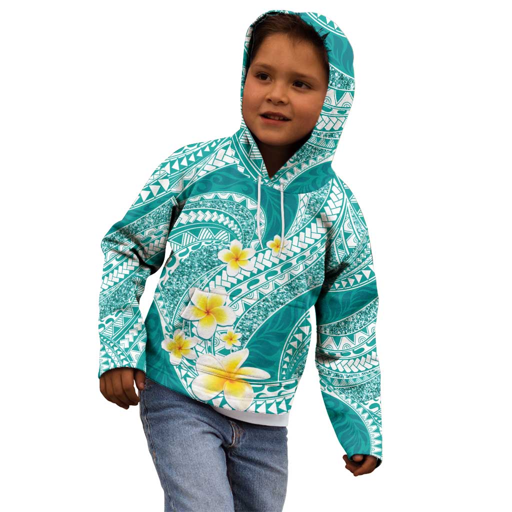 Plumeria Polynesian Teal Glitter Pattern Kid Hoodie