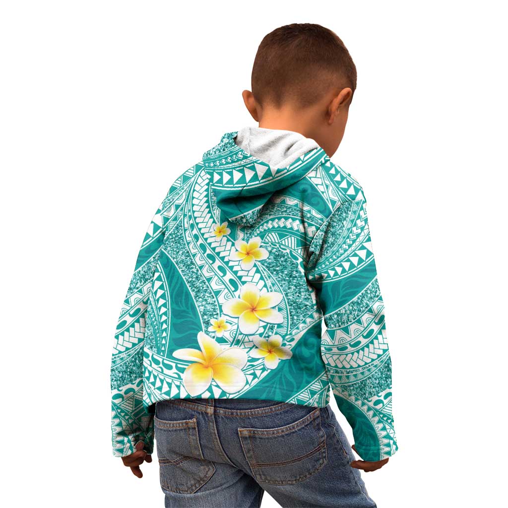 Plumeria Polynesian Teal Glitter Pattern Kid Hoodie