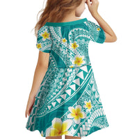 Plumeria Polynesian Teal Glitter Pattern Kid Short Sleeve Dress