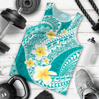 Plumeria Polynesian Teal Glitter Pattern Men Tank Top