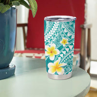 Plumeria Polynesian Teal Glitter Pattern Tumbler Cup