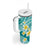 Plumeria Polynesian Teal Glitter Pattern Tumbler With Handle