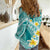 Plumeria Polynesian Teal Glitter Pattern Women Casual Shirt