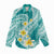 Plumeria Polynesian Teal Glitter Pattern Women Casual Shirt