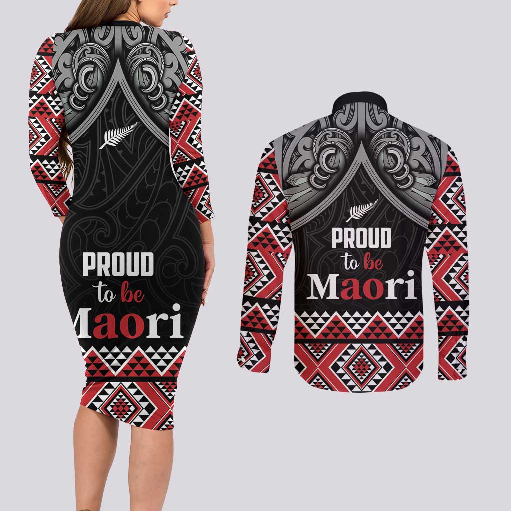 Aotearoa Toitu Te Tiriti Waitangi Couples Matching Long Sleeve Bodycon Dress and Long Sleeve Button Shirt Proud To Be Maori LT01 - Polynesian Pride