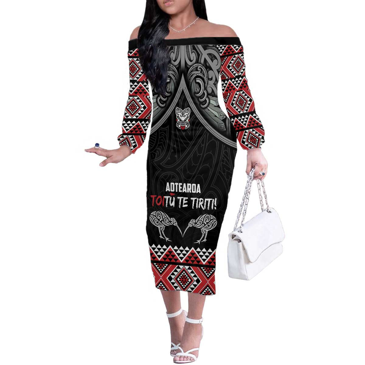 Aotearoa Toitu Te Tiriti Waitangi Family Matching Off The Shoulder Long Sleeve Dress and Hawaiian Shirt Proud To Be Maori