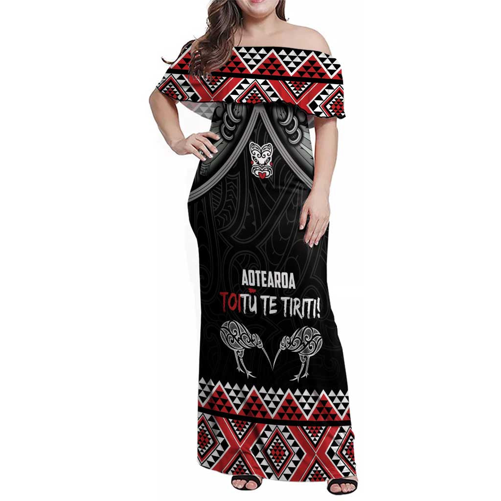 Aotearoa Toitu Te Tiriti Waitangi Family Matching Off Shoulder Maxi Dress and Hawaiian Shirt Proud To Be Maori