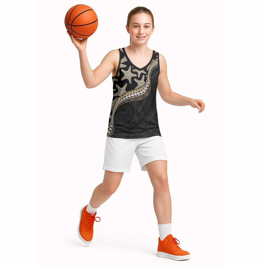 Beige Polynesian Starfish Unique Pattern Basketball Jersey