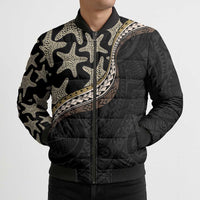 Beige Polynesian Starfish Unique Pattern Bomber Puffer Jacket