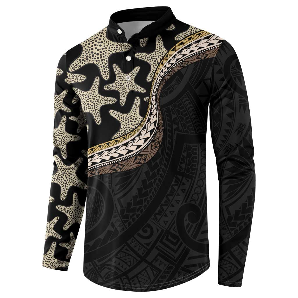 Beige Polynesian Starfish Unique Pattern Button Sweatshirt
