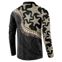 Beige Polynesian Starfish Unique Pattern Button Sweatshirt