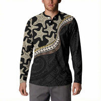 Beige Polynesian Starfish Unique Pattern Button Sweatshirt