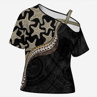 Beige Polynesian Starfish Unique Pattern Cross Shoulder Shirt