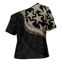 Beige Polynesian Starfish Unique Pattern Cross Shoulder Shirt