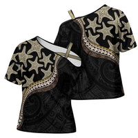 Beige Polynesian Starfish Unique Pattern Cross Shoulder Shirt