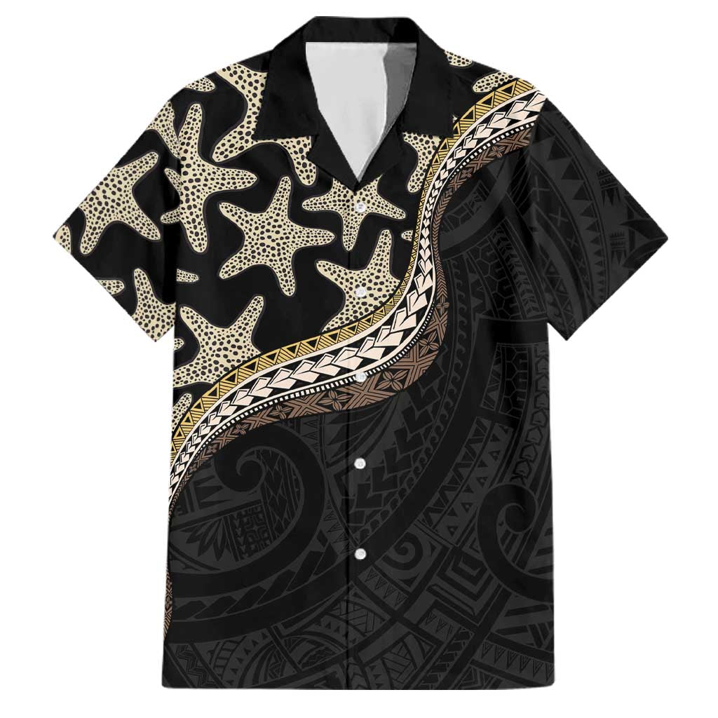 Beige Polynesian Starfish Unique Pattern Family Matching Long Sleeve Bodycon Dress and Hawaiian Shirt