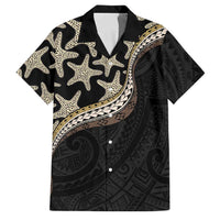Beige Polynesian Starfish Unique Pattern Family Matching Off Shoulder Short Dress and Hawaiian Shirt
