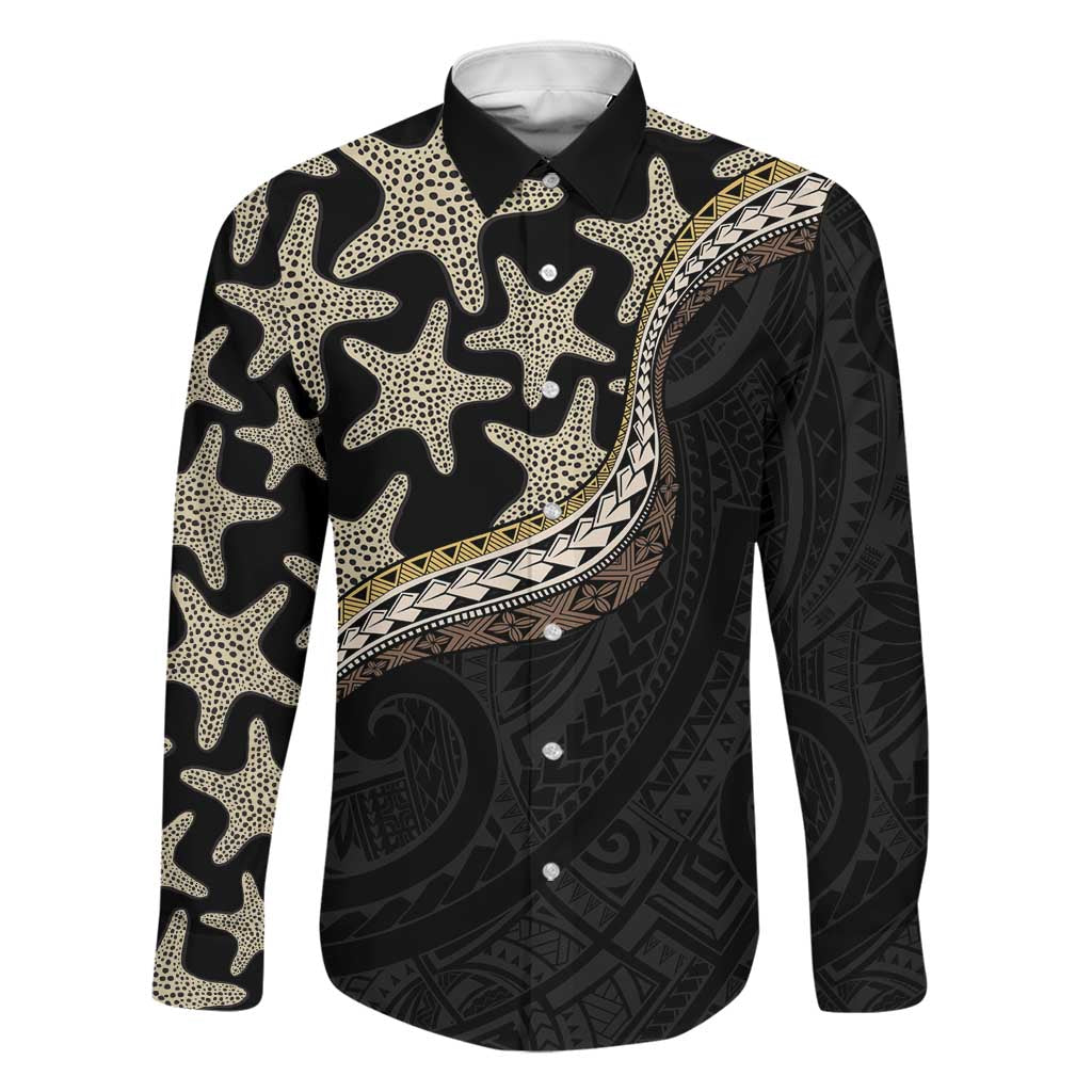 Beige Polynesian Starfish Unique Pattern Family Matching Off Shoulder Short Dress and Hawaiian Shirt