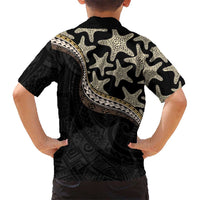 Beige Polynesian Starfish Unique Pattern Family Matching Short Sleeve Bodycon Dress and Hawaiian Shirt