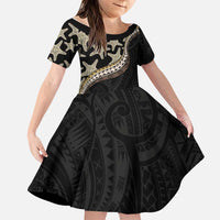 Beige Polynesian Starfish Unique Pattern Family Matching Short Sleeve Bodycon Dress and Hawaiian Shirt