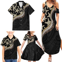 Beige Polynesian Starfish Unique Pattern Family Matching Summer Maxi Dress and Hawaiian Shirt