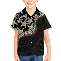 Beige Polynesian Starfish Unique Pattern Family Matching Summer Maxi Dress and Hawaiian Shirt