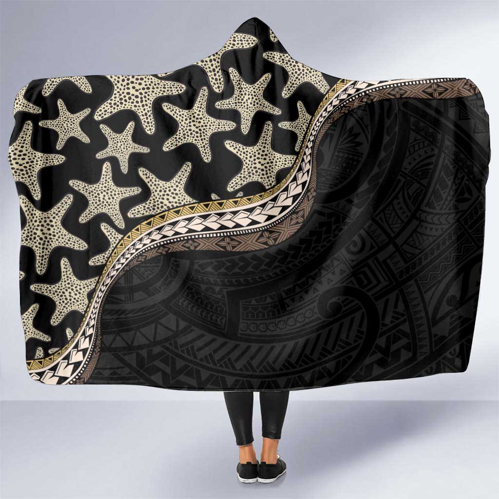 Beige Polynesian Starfish Unique Pattern Hooded Blanket
