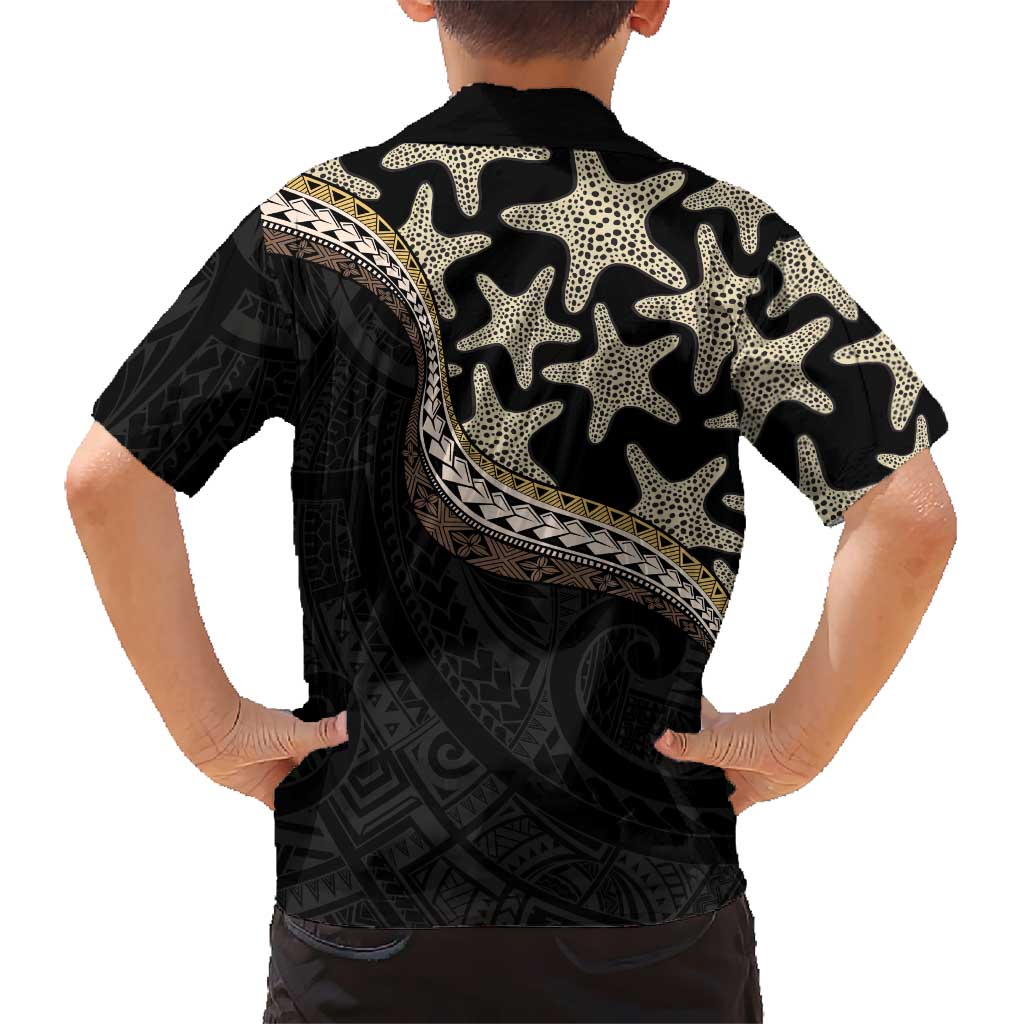 Beige Polynesian Starfish Unique Pattern Kid Hawaiian Shirt