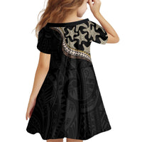 Beige Polynesian Starfish Unique Pattern Kid Short Sleeve Dress
