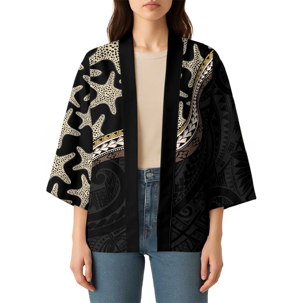 Beige Polynesian Starfish Unique Pattern Kimono