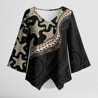 Beige Polynesian Starfish Unique Pattern Kimono Sleeve Blouse