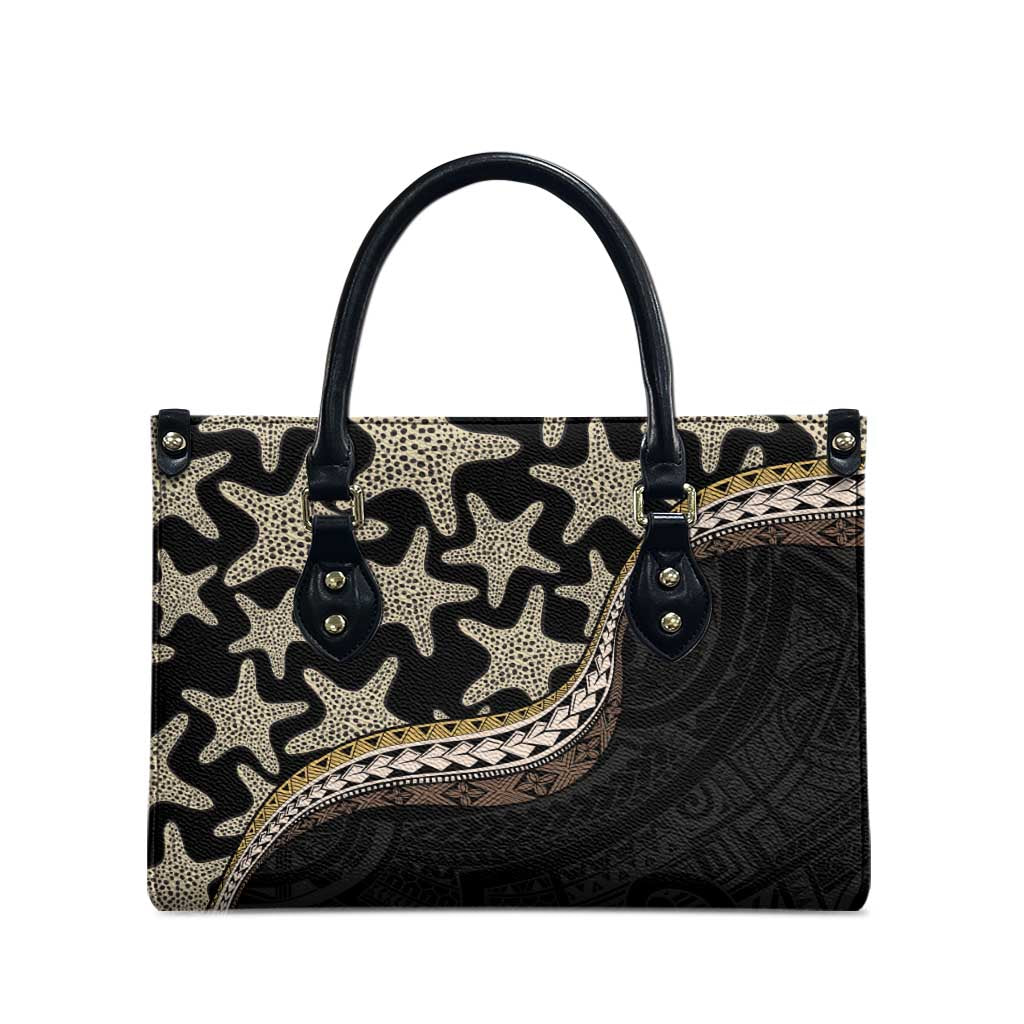 Beige Polynesian Starfish Unique Pattern Leather Bag
