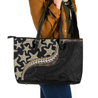 Beige Polynesian Starfish Unique Pattern Leather Tote Bag