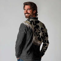 Beige Polynesian Starfish Unique Pattern Long Sleeve Polo Shirt