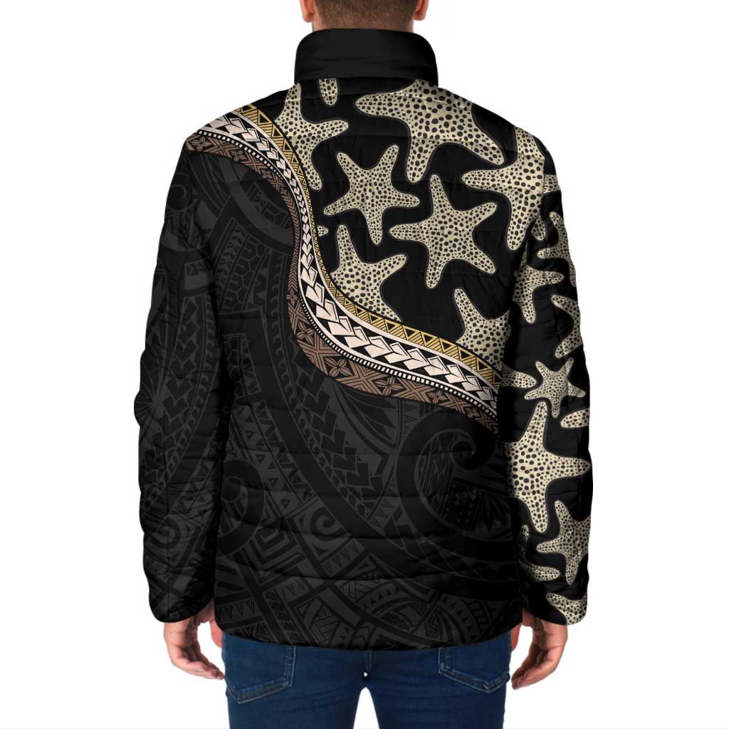 Beige Polynesian Starfish Unique Pattern Padded Jacket