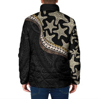 Beige Polynesian Starfish Unique Pattern Padded Jacket