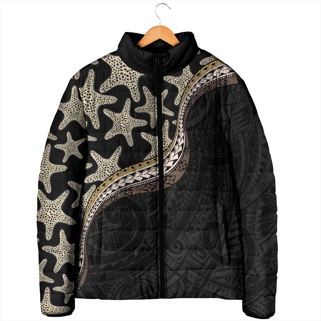 Beige Polynesian Starfish Unique Pattern Padded Jacket