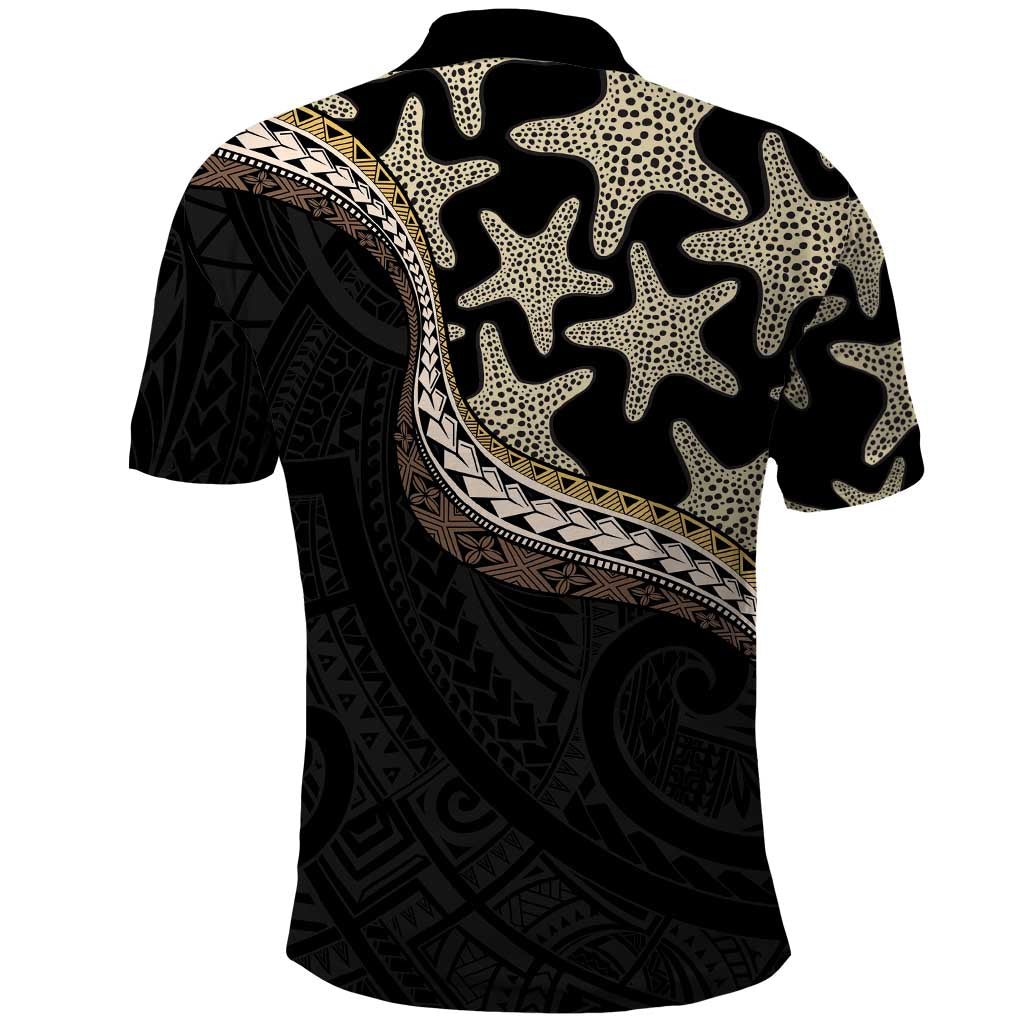 Beige Polynesian Starfish Unique Pattern Polo Shirt