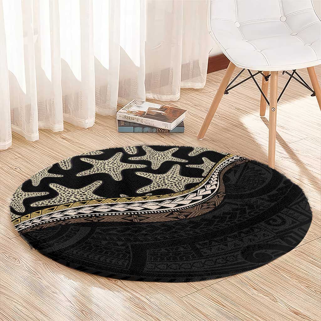 Beige Polynesian Starfish Unique Pattern Round Carpet