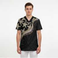 Beige Polynesian Starfish Unique Pattern Scrub Top