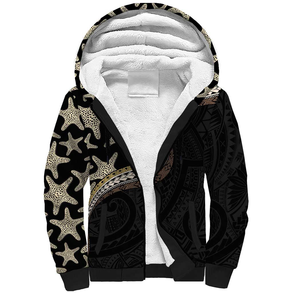 Beige Polynesian Starfish Unique Pattern Sherpa Hoodie