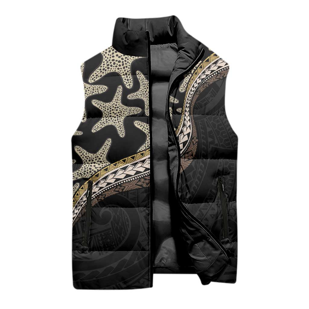 Beige Polynesian Starfish Unique Pattern Sleeveless Puffer Jacket