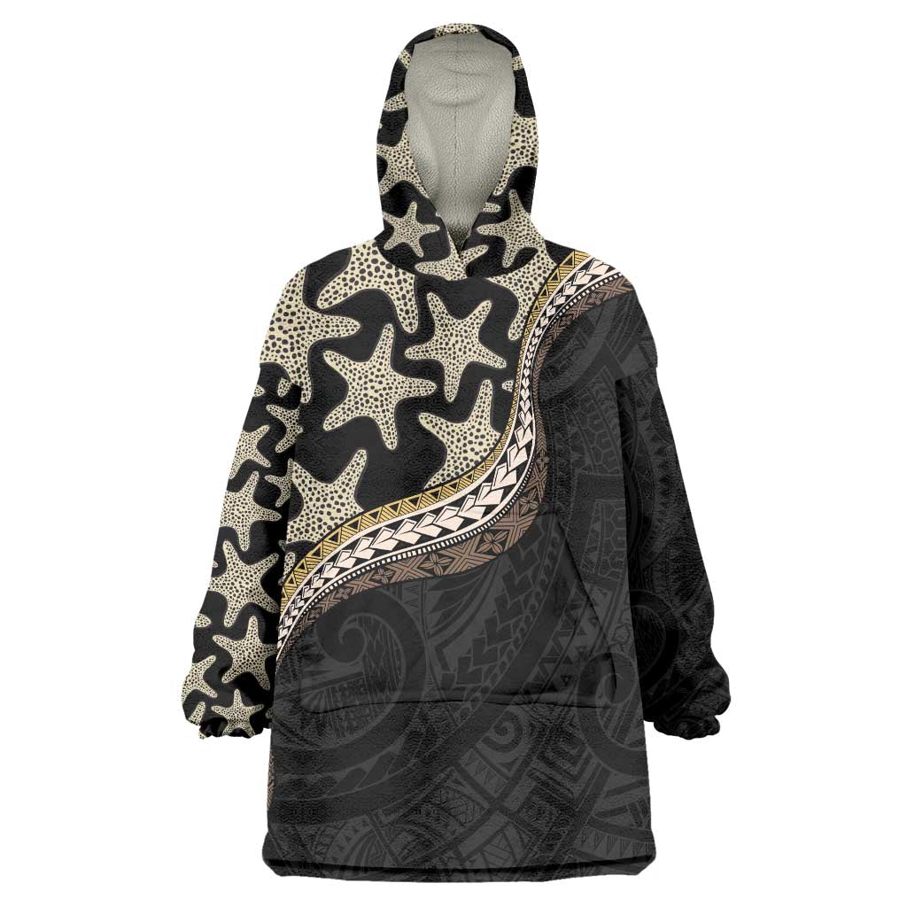 Beige Polynesian Starfish Unique Pattern Wearable Blanket Hoodie