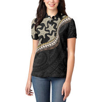 Beige Polynesian Starfish Unique Pattern Women Polo Shirt