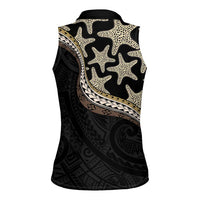 Beige Polynesian Starfish Unique Pattern Women Sleeveless Polo Shirt