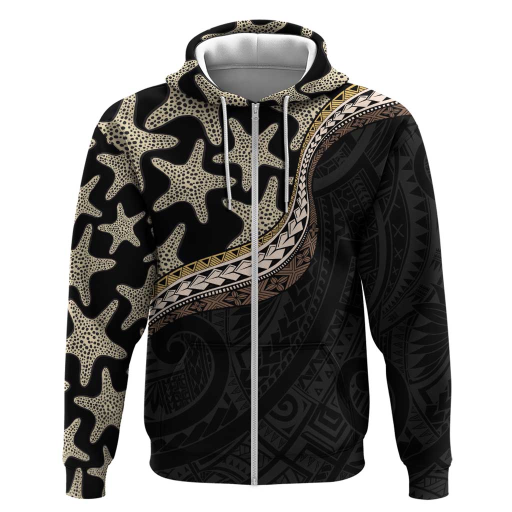 Beige Polynesian Starfish Unique Pattern Zip Hoodie