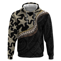 Beige Polynesian Starfish Unique Pattern Zip Hoodie