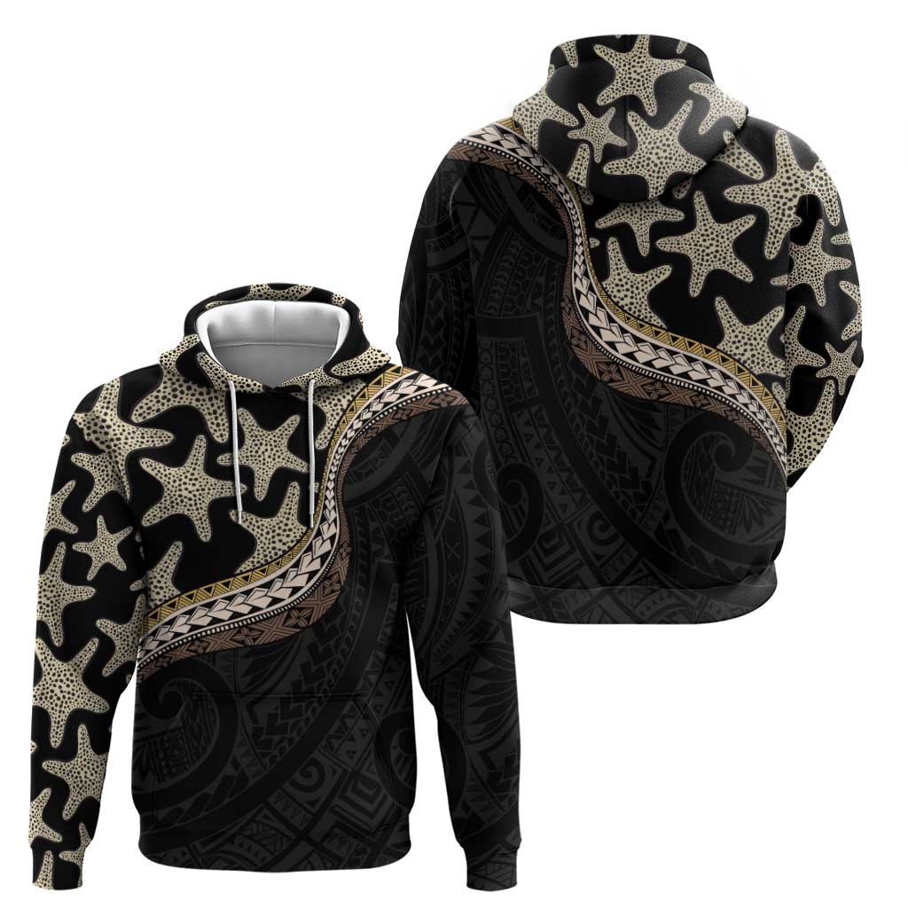Beige Polynesian Starfish Unique Pattern Zip Hoodie