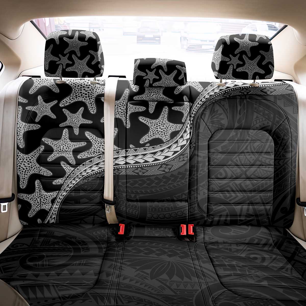 Monotone Polynesian Starfish Unique Pattern Back Car Seat Cover