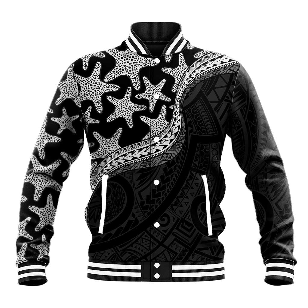Monotone Polynesian Starfish Unique Pattern Baseball Jacket